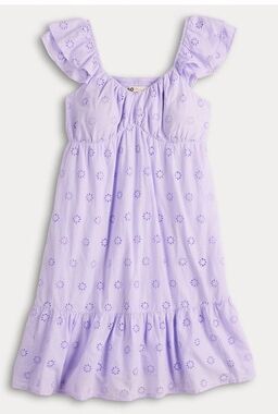 SO Jr Sundress Lilac Eyelet Back Smocking Lined Flutter Sleeves Coquette Girl XL